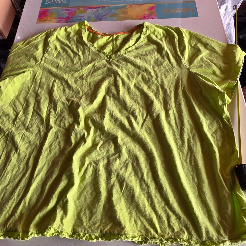 Catherines Sleepwear Lime Green V-Neck Ruffle Hem Pajama Top 4X 30/32W PN99249